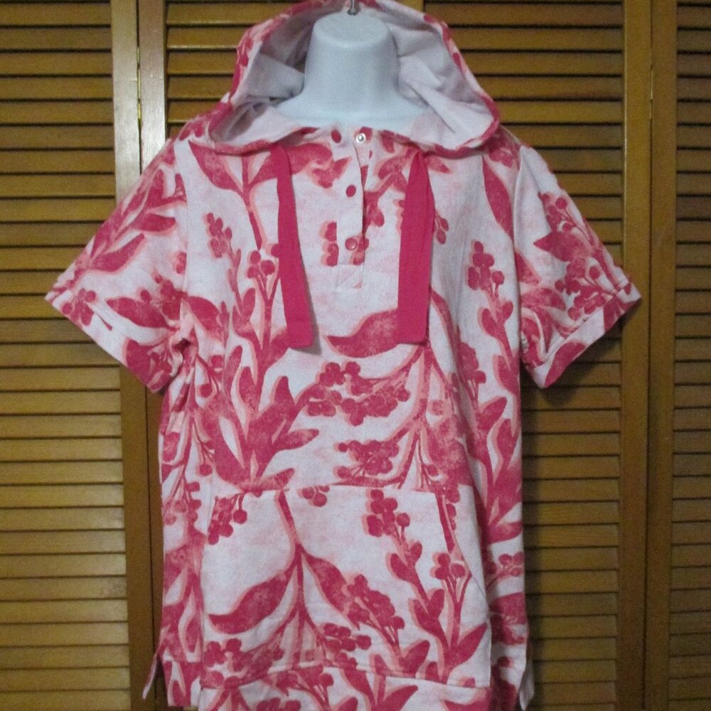 d & co. hoodie short sleeve sweatshirt pinks & white soft & stretchy size L